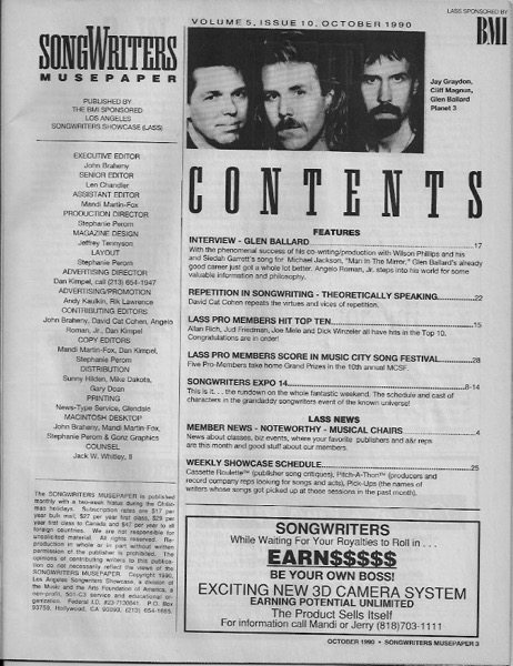 Songwriter Musepaper - Volume 5 Issue 10 - October 1990 - Songwriters Expo 14 - Interview: Glen Ballard