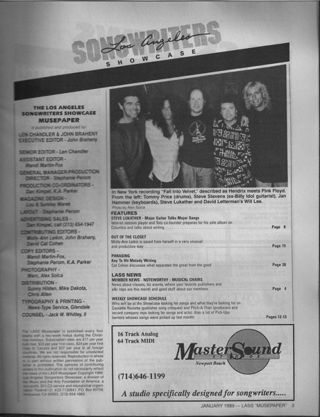 Songwriters Musepaper - Volume 4 Issue 1 - January 1989 - Interview: Steve Lukather: Major Guitar Talks Major Songs