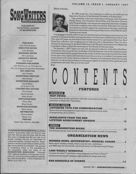 Songwriters Musepaper - Volume 12 Issue 1 - January 1997 - Interview: Skip Ewing