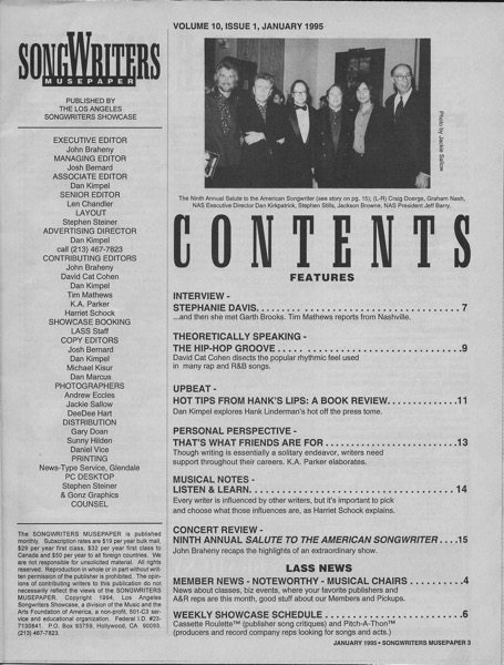 Songwriters Musepaper - Volume 10 Issue 1 - January 1995 - Interview: Stephanie Davis