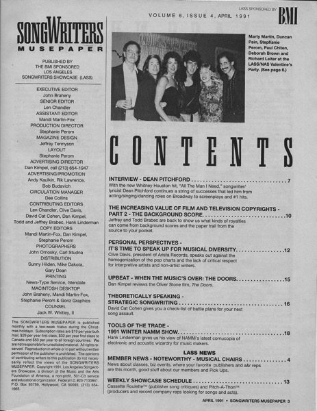 Songwriters Musepaper - Volume 6 Issue 4 - April 1991 - Interview: Dean Pitchford