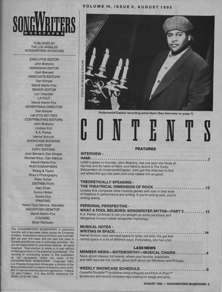 Songwriters Musepaper - Volume 10 Issue 8 - August 1995 - Interview: Hami