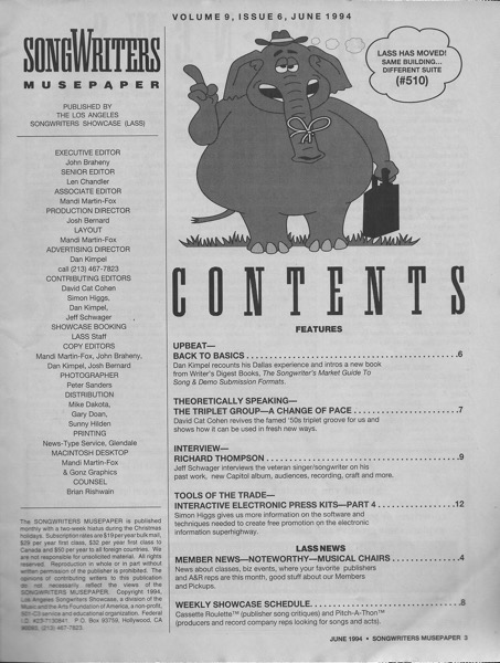 Songwriters Musepaper - Volume 9 Issue 6 - June 1994 - Interview: Richard Thompson