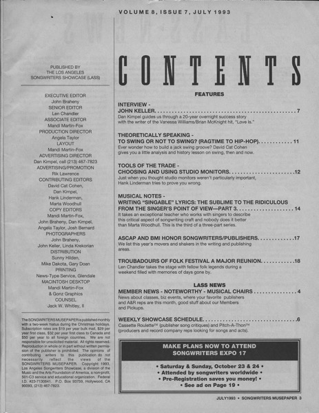 Songwriters Musepaper - Volume 8 Issue 7 - July 1993 - Interview: John Keller