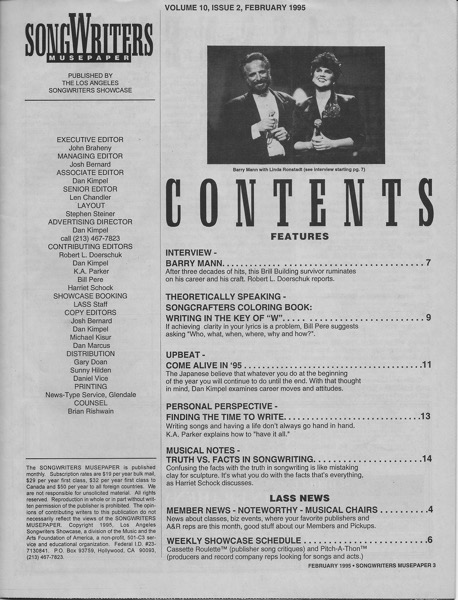 Songwriters Musepaper - Volume 10 Issue 2 - October 1995 - Interview: Barry Mann