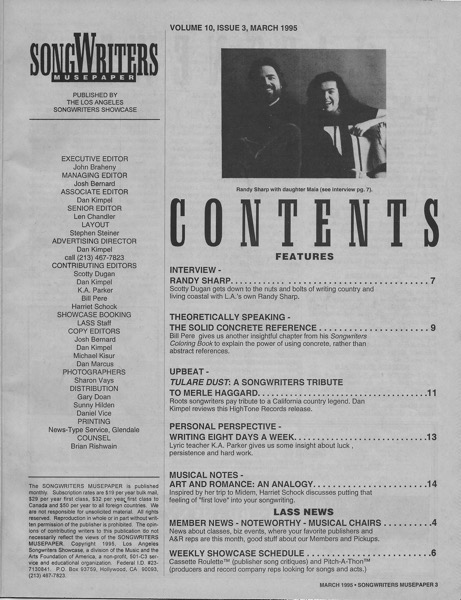 Songwriters Musepaper - Volume 10 Issue 3 - March 1995 - Interview: Randy Sharp 