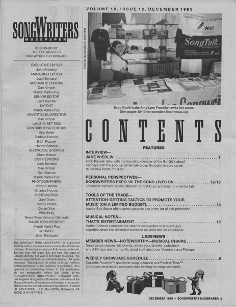 Songwriters Musepaper - Volume 10 Issue 12 - December 1995 - Inteview: Jane Wiedlin