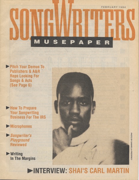 Songwriters Musepaper - Volume 9 Issue 2 - February 1994 - Interview: Shai's Carl Martin